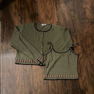 Vintage Olive Green Cardigan and Tank Set